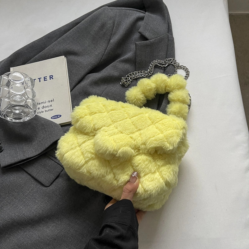 Women's Small Plush Solid Color Elegant Streetwear Plush Square Flip Cover Square Bag