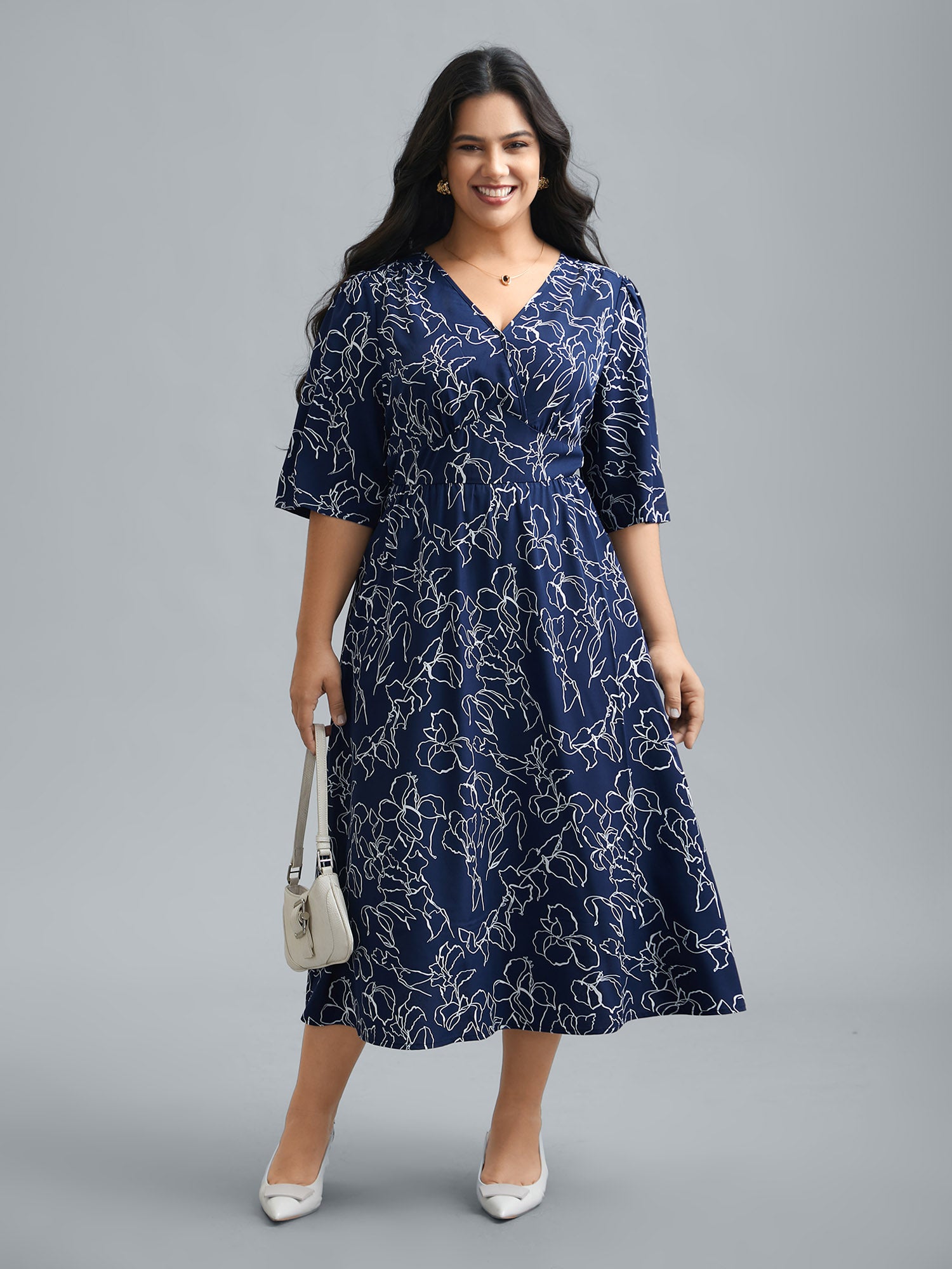 Surplice Neck Abstract Print Fit Midi Dress