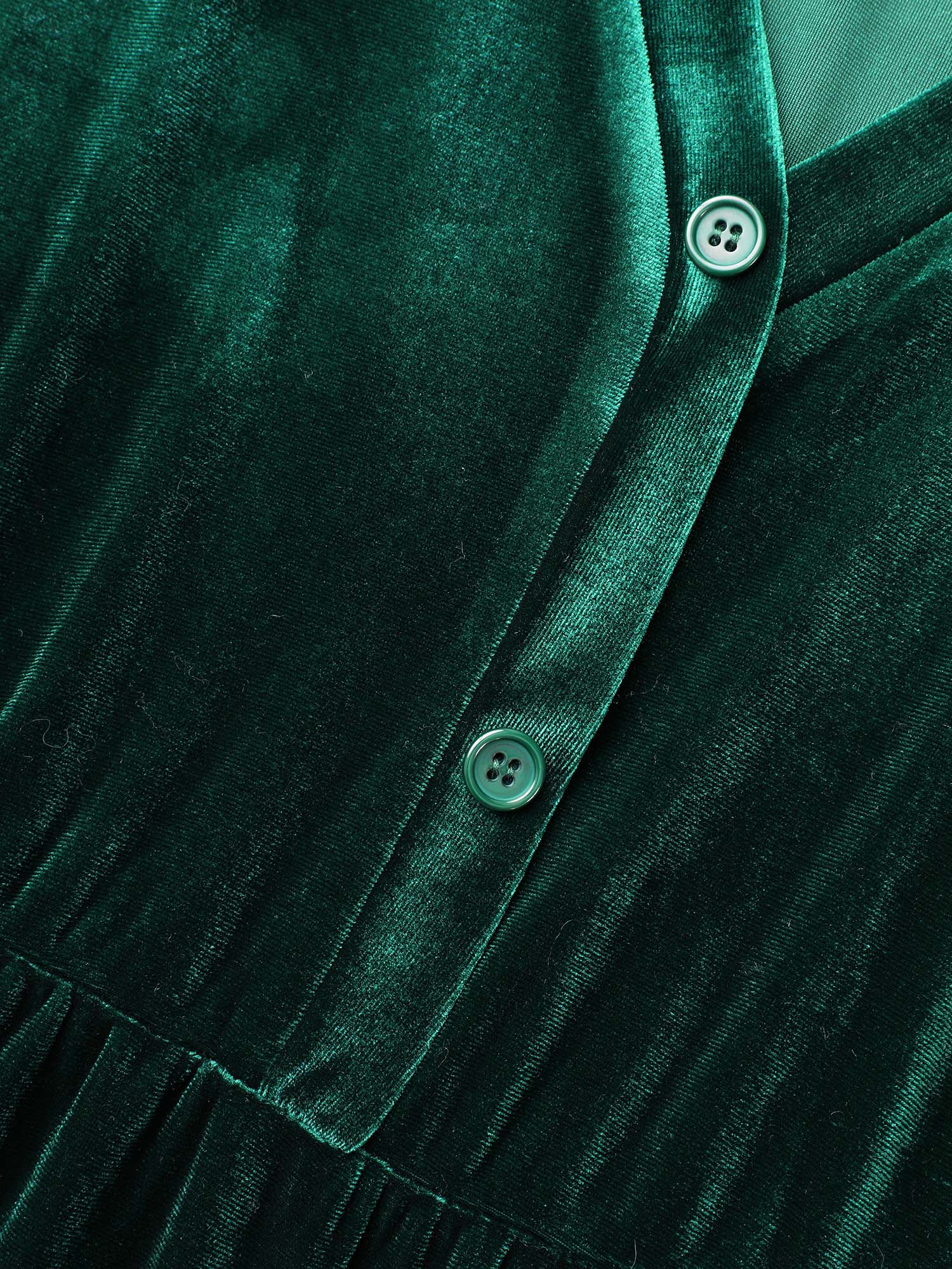 Velvet Front Button Pleated Midi Dress