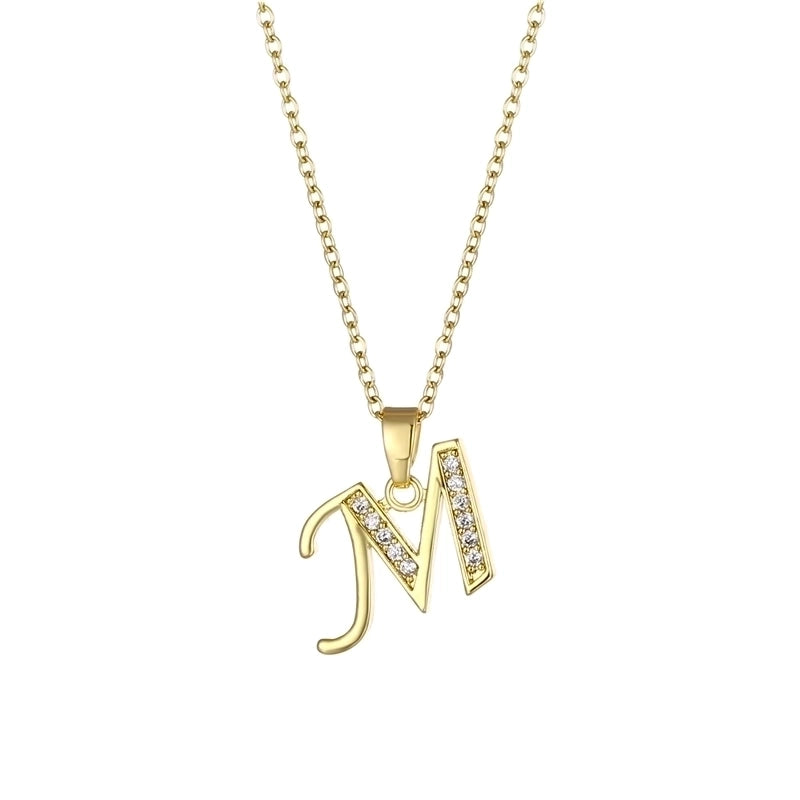 Stainless Steel Titanium Steel 18K Gold Plated Fashion Plating Inlay Letter Zircon Pendant Necklace