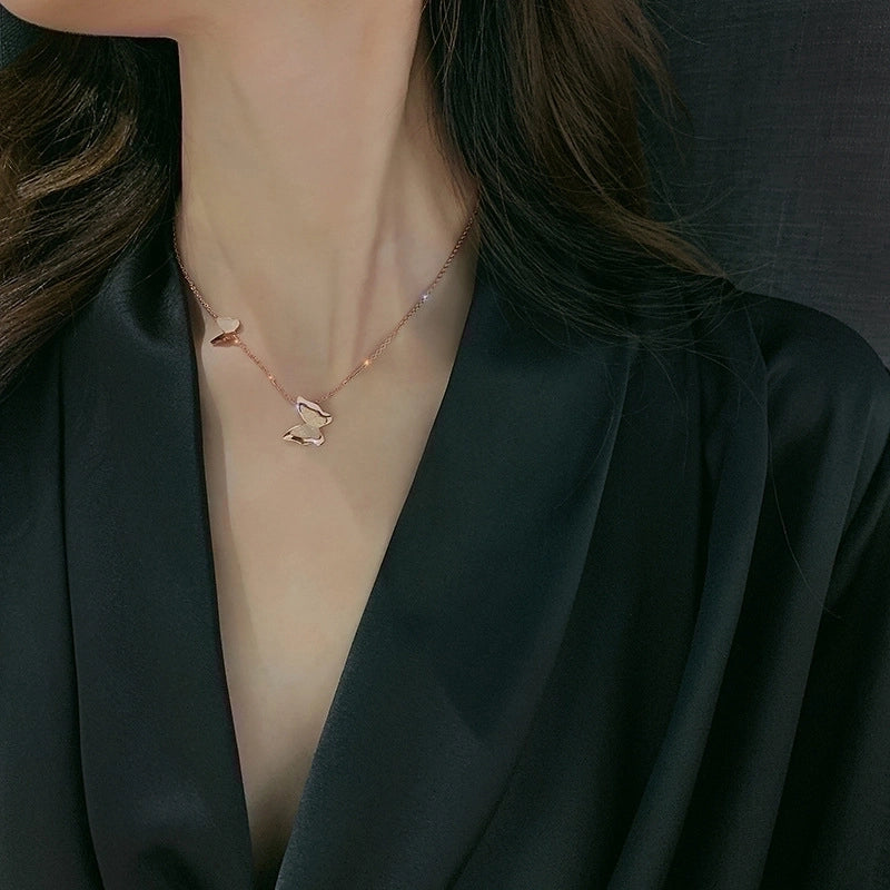 Fashion Minimalist Butterfly Titanium Steel Plating Butterfly Necklace