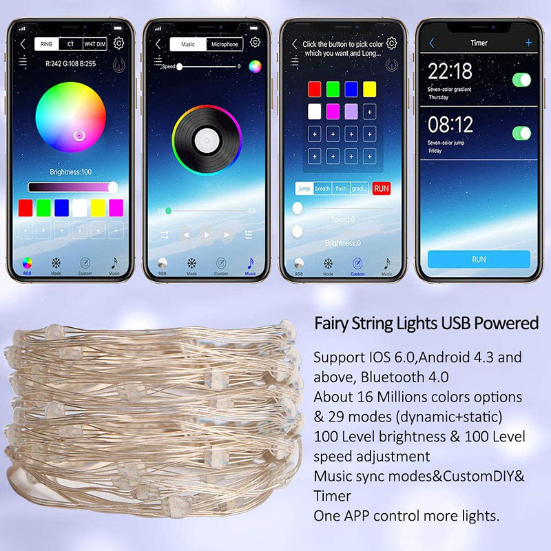 Christmas Tree Bluetooth APP Copper RGB Music Light String