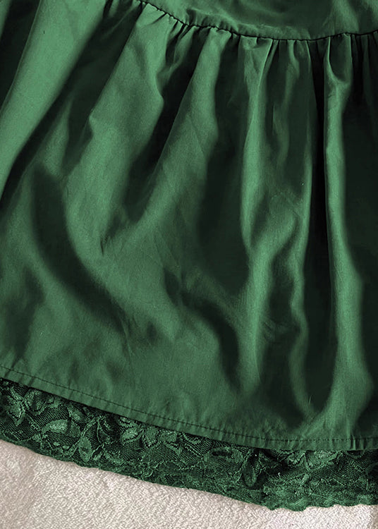 Simple Green Peter Pan Collar Lace Cotton Mid Dress Sleeveless
