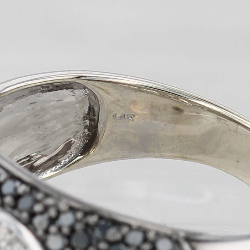 0.79ctw Black White Pave Diamond Swirl Ring 14k White Gold Size 7.25 Cocktail