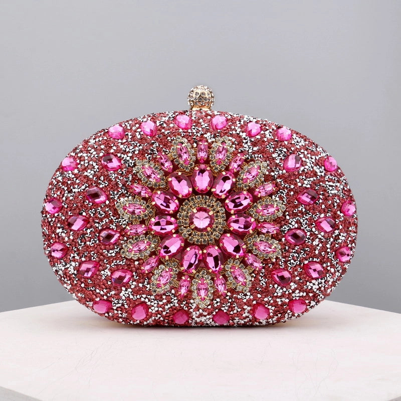 Champagne Rose Red Sky Blue Polyester Solid Color Oval Evening Bags