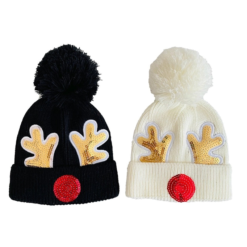 Children Unisex Cute Antlers Embroidery Wool Cap