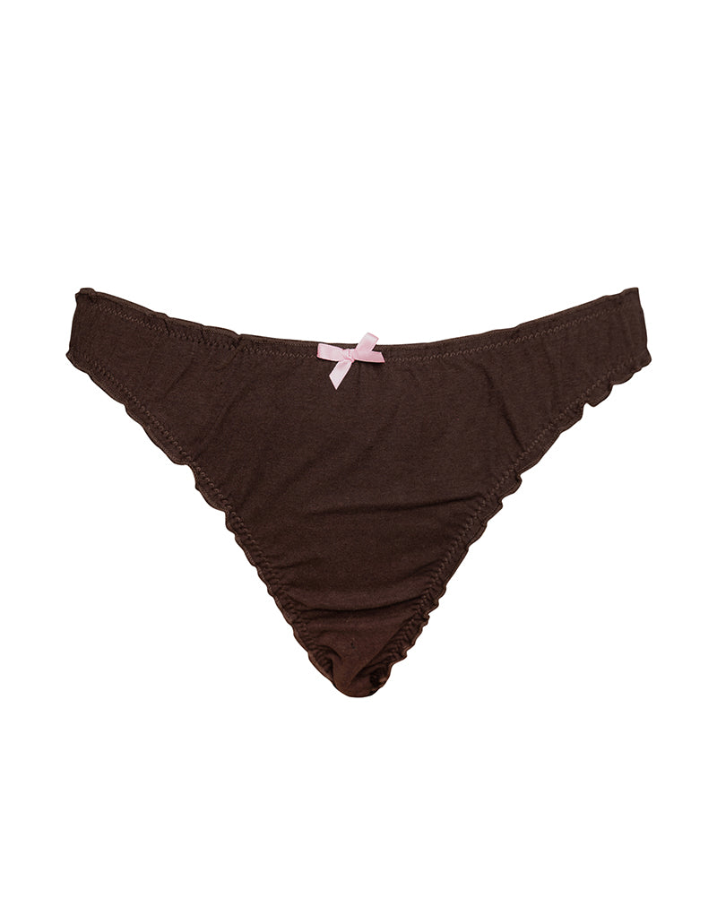 Adrienne Thong in Jersey Chocolate with Pink Bow