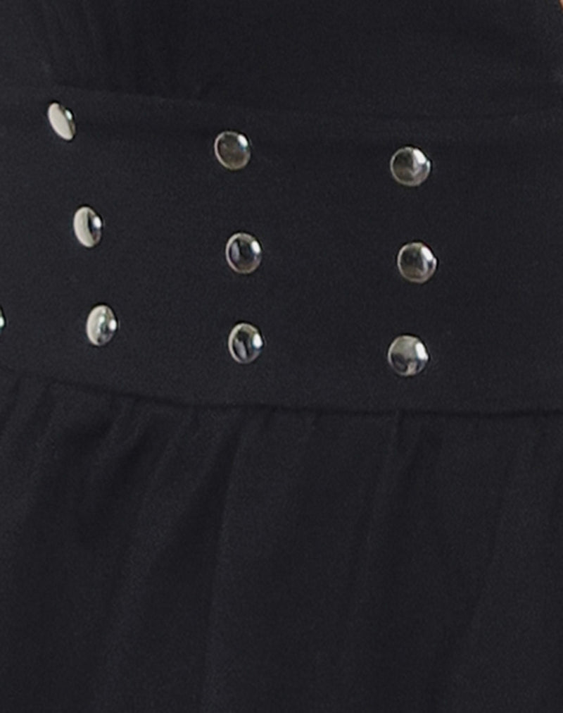 Leisma Frill Top in Jersey Black with Studs