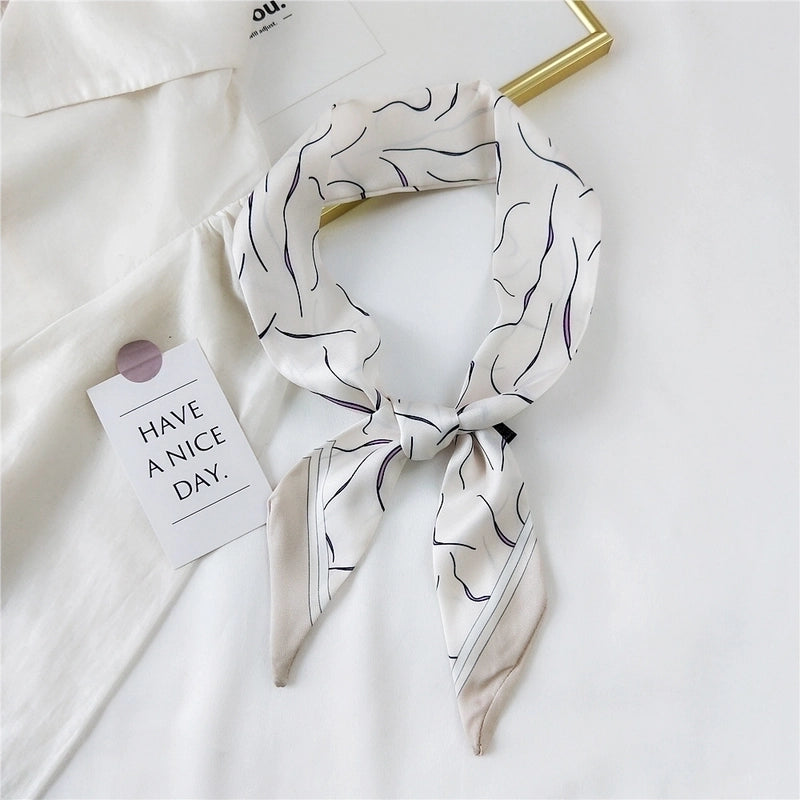 Fashion Streamer Printing Bow Silk Scarf