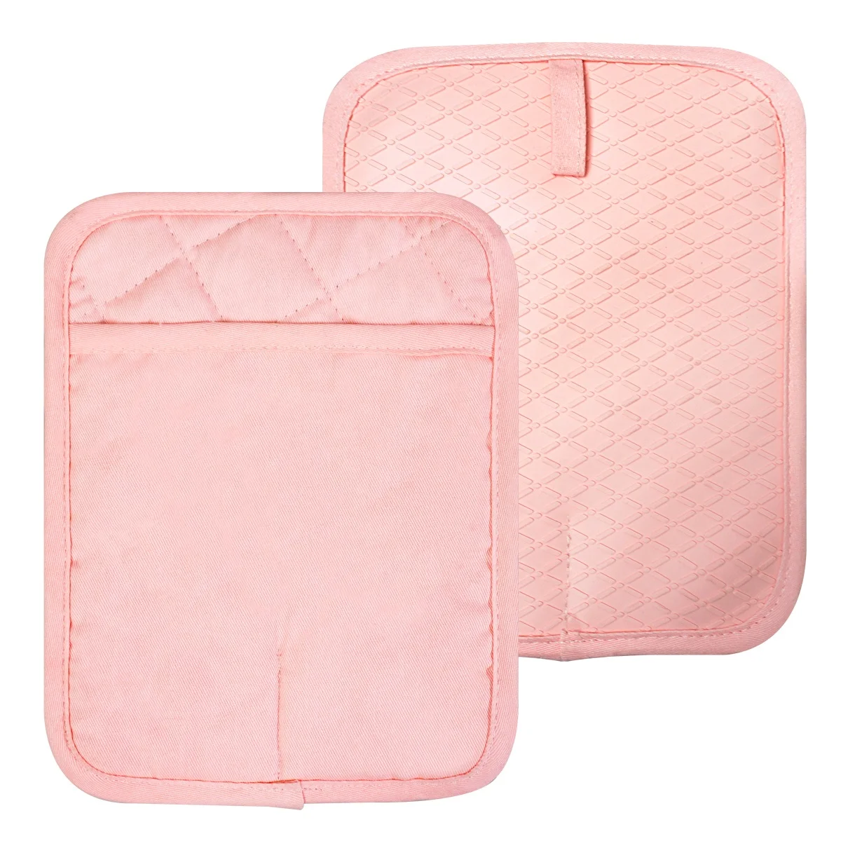 Hot sale pink cotton and silicone pot holder with pocket kitchen heat resistant cooking pot holder