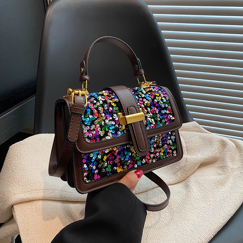 Women's Small All Seasons Pu Leather Sequins Elegant Classic Style Square Zipper Magnetic Buckle Handbag