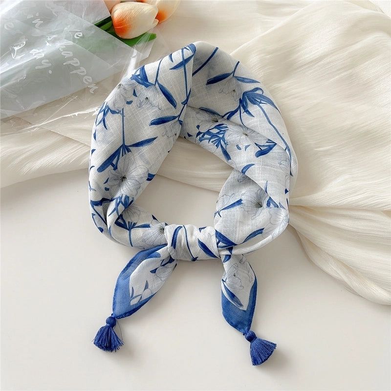 Women's Elegant Minimalist Flower Cotton And Linen Silk Scarf