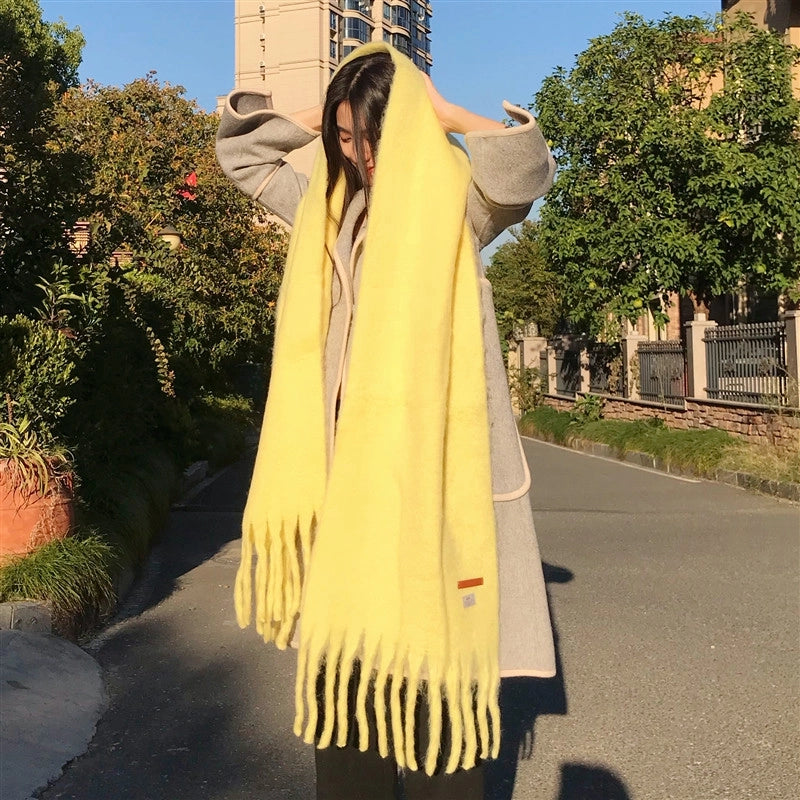 Women's Minimalist Solid Color Polyester Tassel Scarf