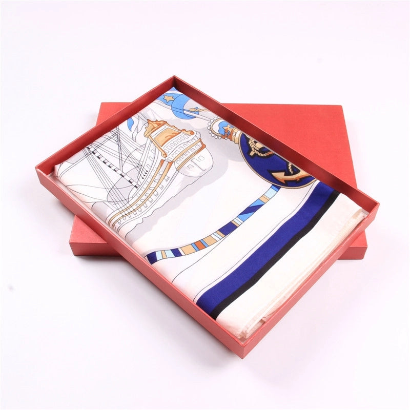 Sailing Rope Printing 130cm Big Square Fashion Shawl Silk Scarf
