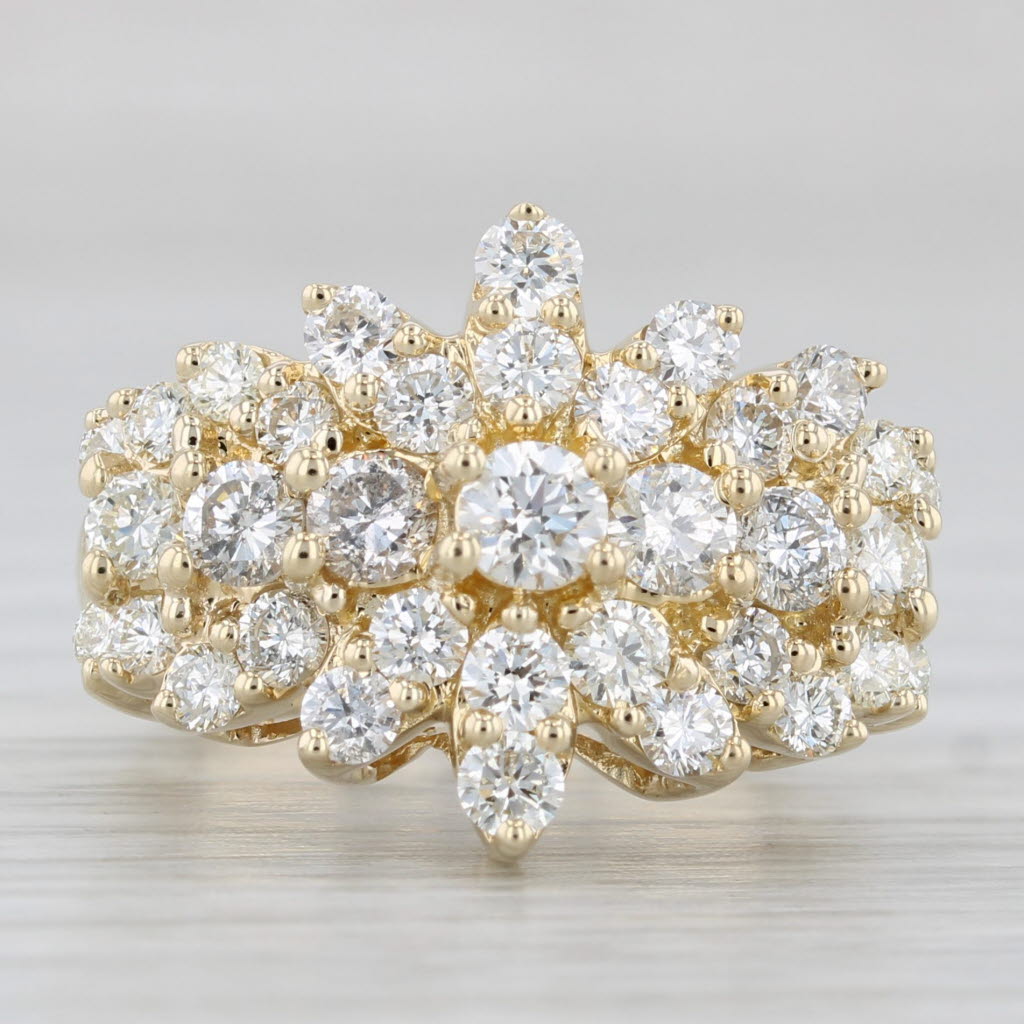 1.85ctw Diamond Cluster Cocktail Ring 10k Yellow Gold Size 5.25