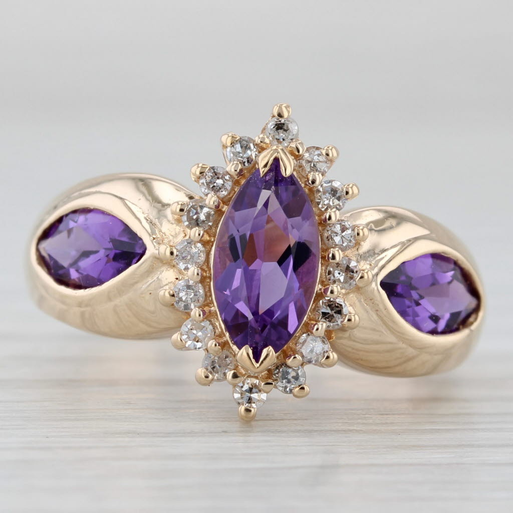 2.05ctw Marquise Amethyst Diamond Halo Ring 14k Yellow Gold Size 7