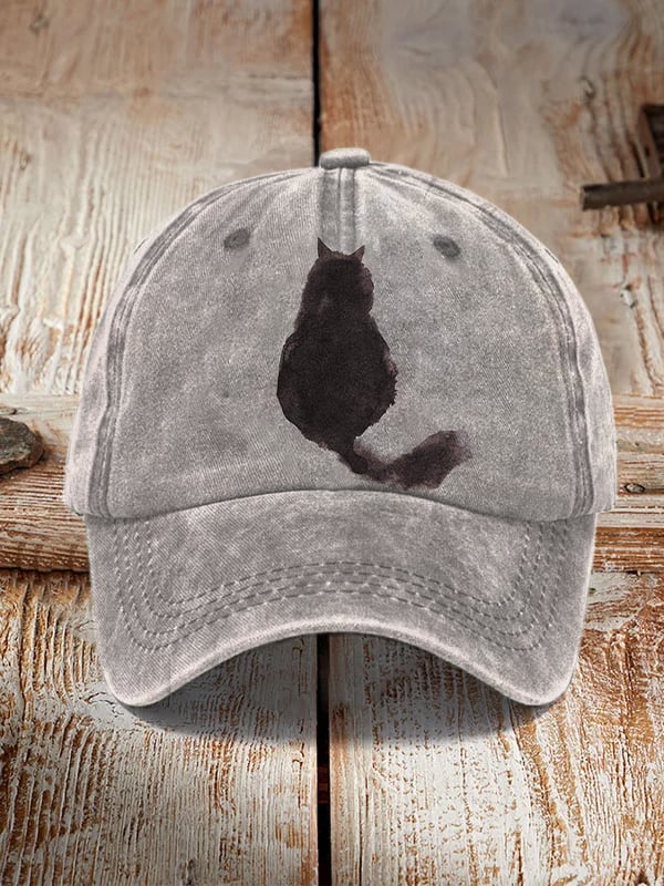 Ink painting black cat unisex hat