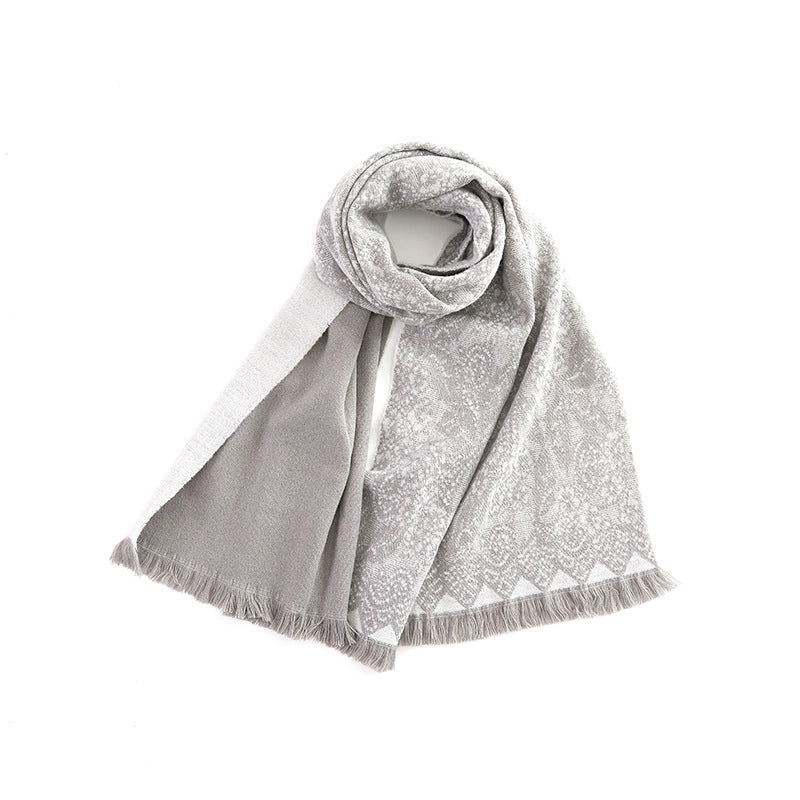 Niche Warm High-grade Scarf Women's Solid Color Cashmere Versatile Lace Stitching Dual-purpose Scarf