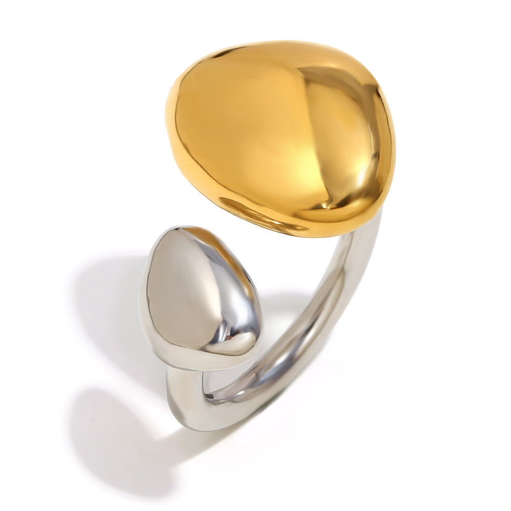 Ins Fashion Niche Design Personality Hand Jewelry Stainless Steel Plated 18K Gold Two-Color Geometric Snake Ring Female