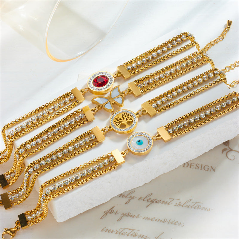 Fashion Women Chain Titanium Steel Diamond Inlay Bracelets