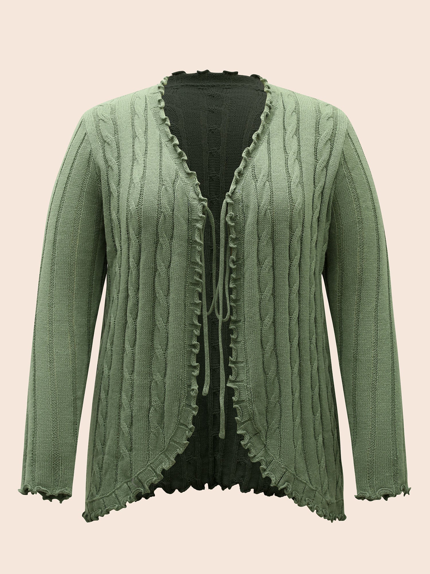 Cable Knit Tie Knot Frill Trim Cardigan