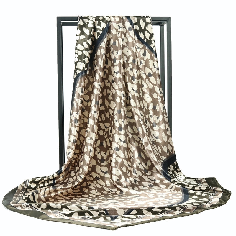 Unisex Vintage Style Leopard Satin Silk Scarf