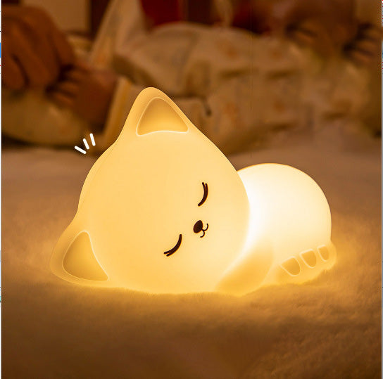 Squishy Silicone Sleepy Cat LED Night Light - Perfect Gift for Kids and Girls