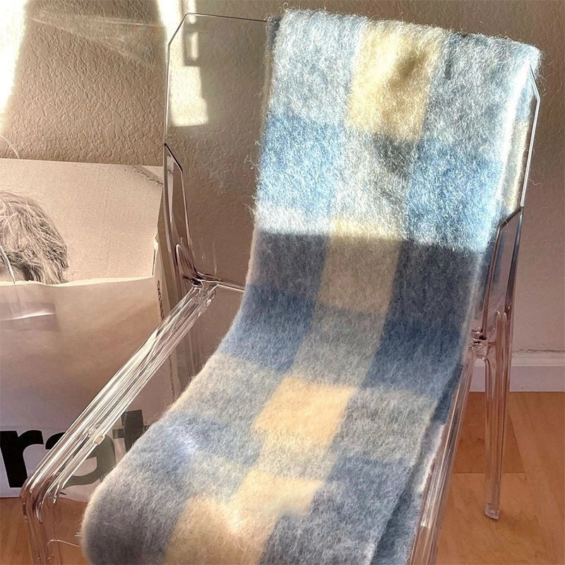 Rainbow Plaid Scarf Women's Autumn And Winter Thickened Mohair Student Couple Contrast Color Matching Thickened