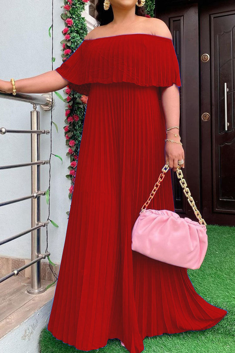Casual Solid Patchwork Fold Off the Shoulder Straight Dresses