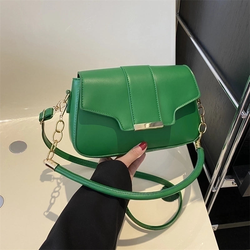 Women's Pu Leather Solid Color Streetwear Square Flip Cover Shoulder Bag Crossbody Bag