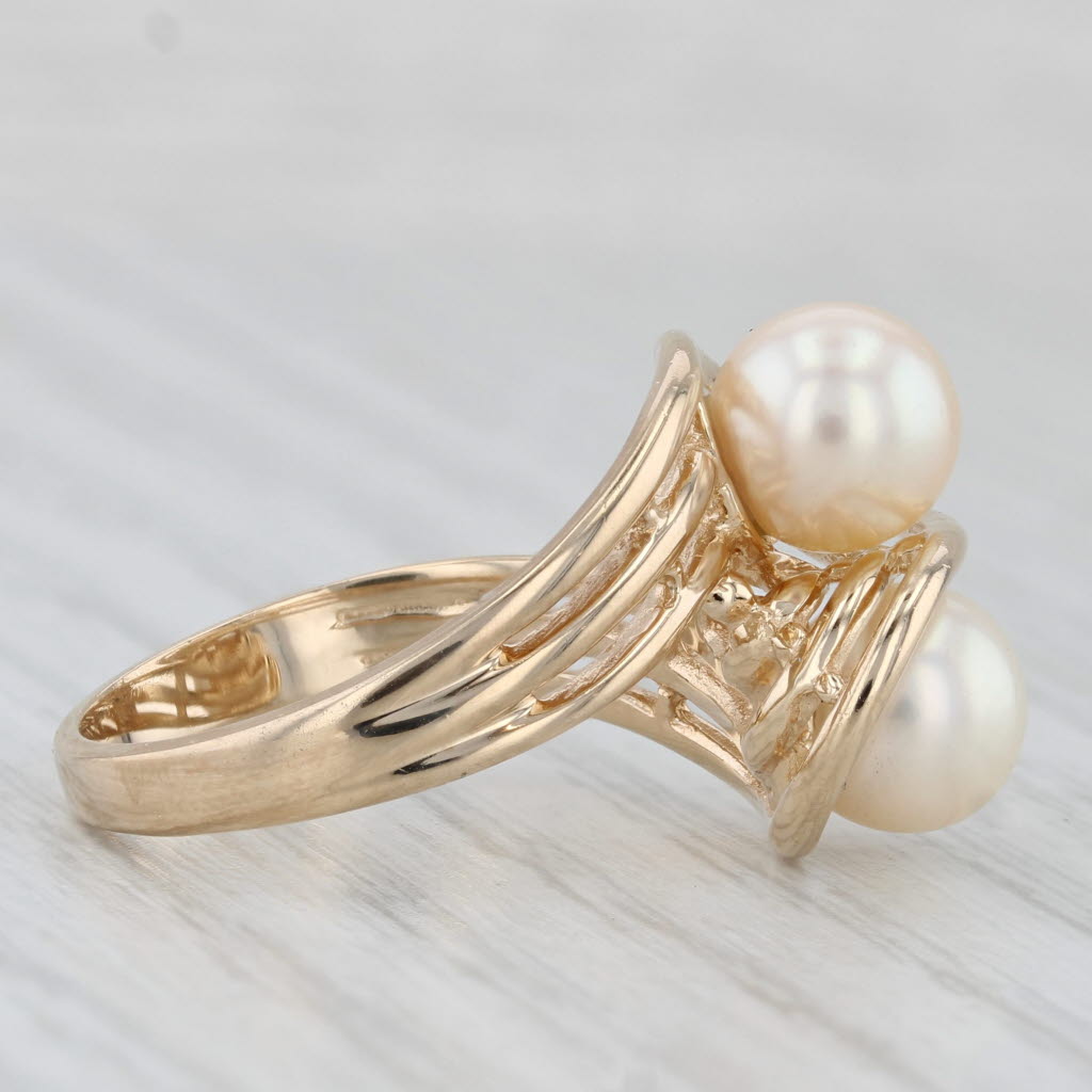 Cultured Pearl Bypass Ring 14k Yellow Gold Size 7