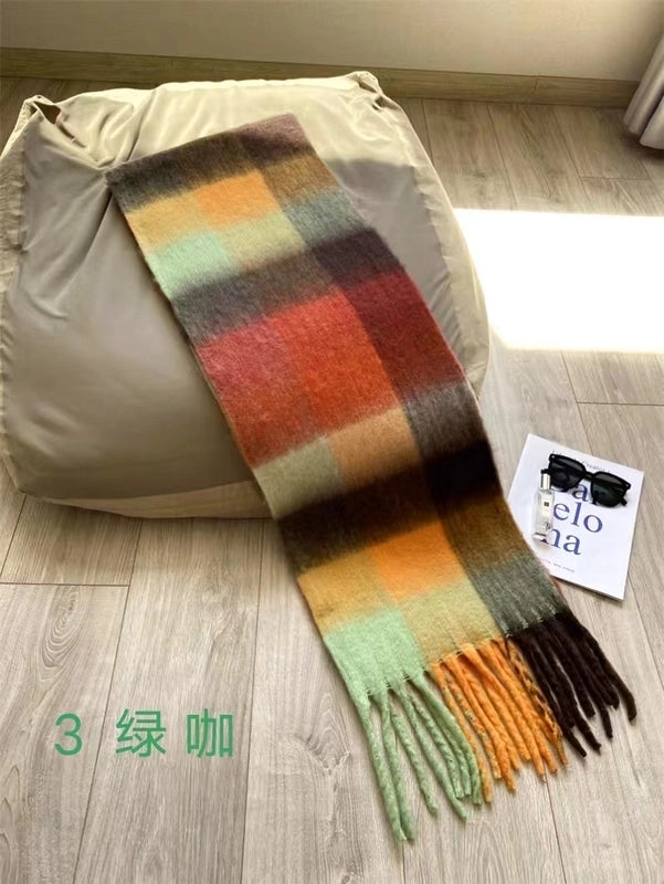 New Plaid Autumn And Winter White Scarf Women's  Atmosphere Warm Soft Tassel Shawl Scarf