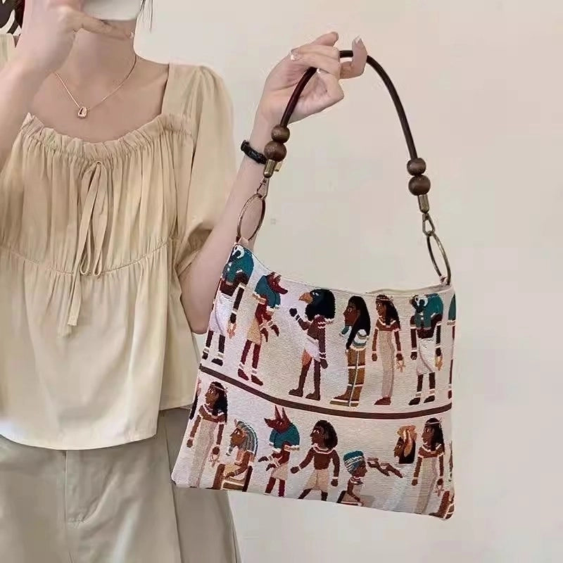 Women's Large Canvas Human Vintage Style Magnetic Buckle Canvas Bag