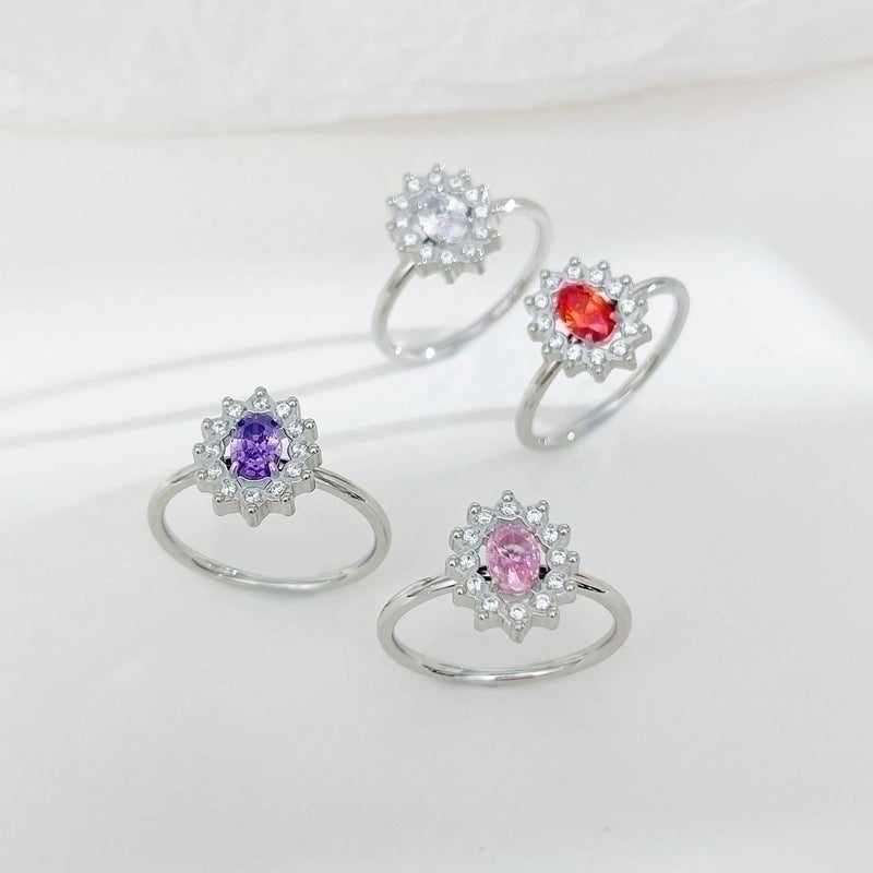 IG Style Shiny Flower 304 Stainless Steel Zircon White Gold Plated Gold Plated Plating Inlay Rings