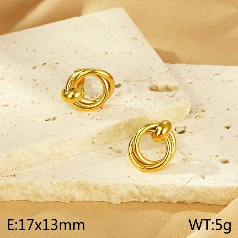 1 Pair Minimalist Circle 304 Stainless Steel 18K Gold Plated Ear Studs