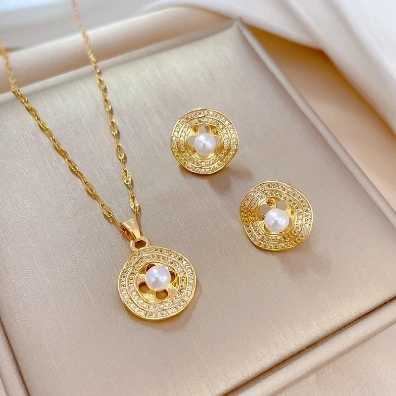 Copper Minimalist Plating Inlay Rhombus Bow Knot Zircon Jewelry Set