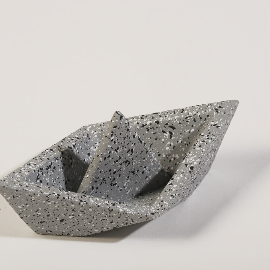 Concrete Boat Decorative Sculpture Medium - Speckled Grey