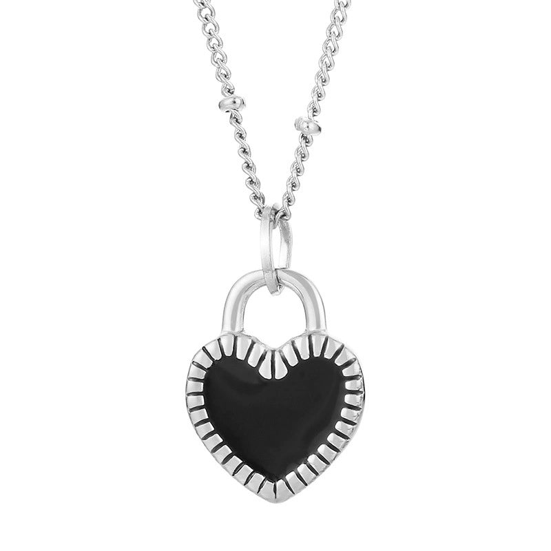 Minimalist Heart Shape Titanium Steel Resin 18K Gold Plated Inlay Pendant Necklace