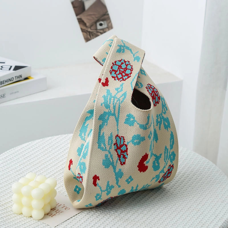 Women's Small Knit Color Block Streetwear Square Open Shoulder Bag