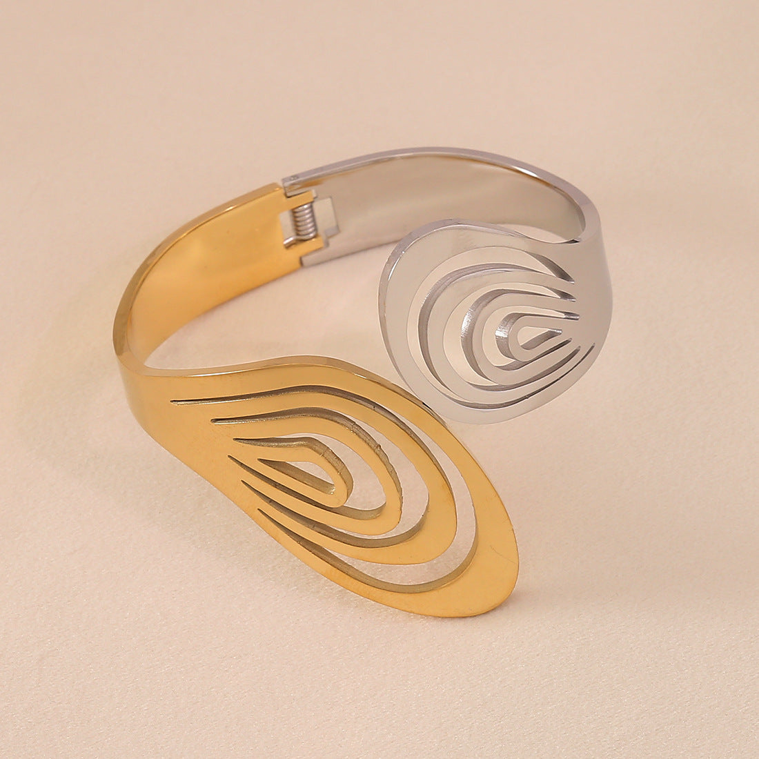 Gold And Gold Double Hollow Bracelet Exaggerated Geometric Stainless Steel Jewelry B627