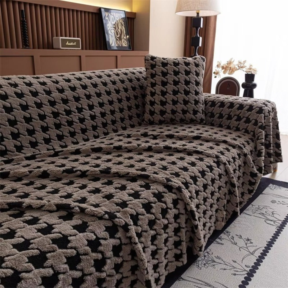 Houndstooth Plush Sofa Cover