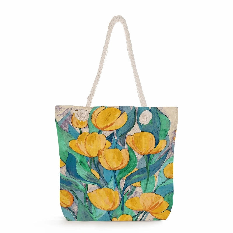 Women's Medium Linen Flower Vintage Style Classic Style Square Zipper Shoulder Bag