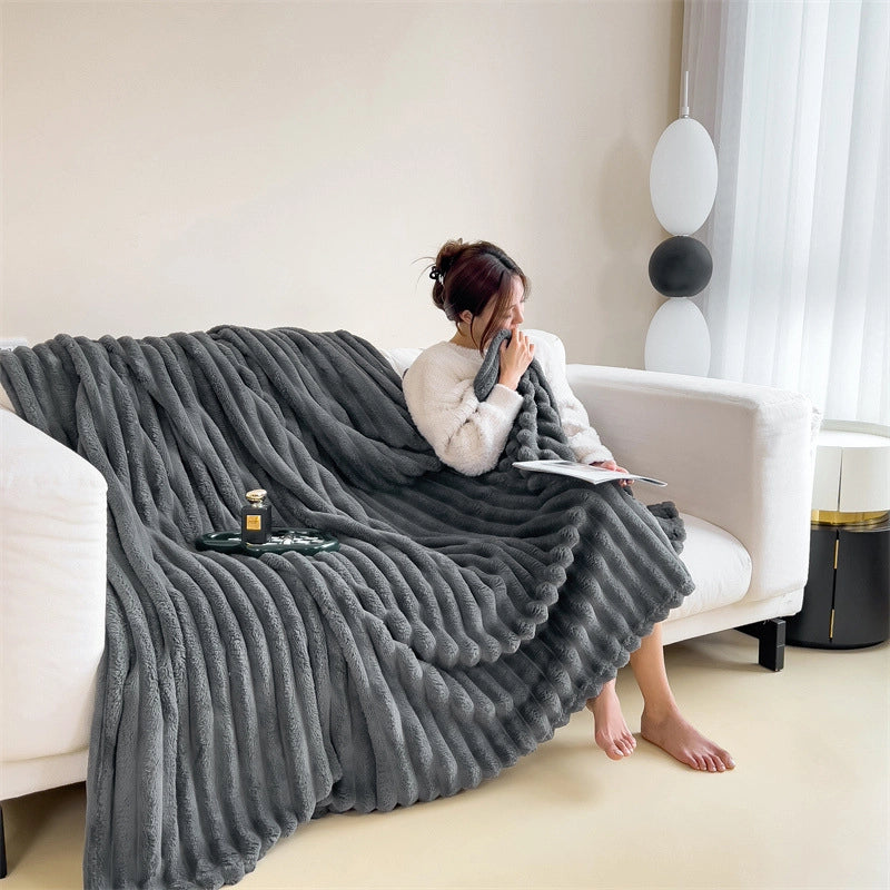 Short Velvet Rabbit Fur Blanket Thickened Light Luxury Blanket Office Nap Blanket Sofa Blanket Coral Velvet Flannel Bed