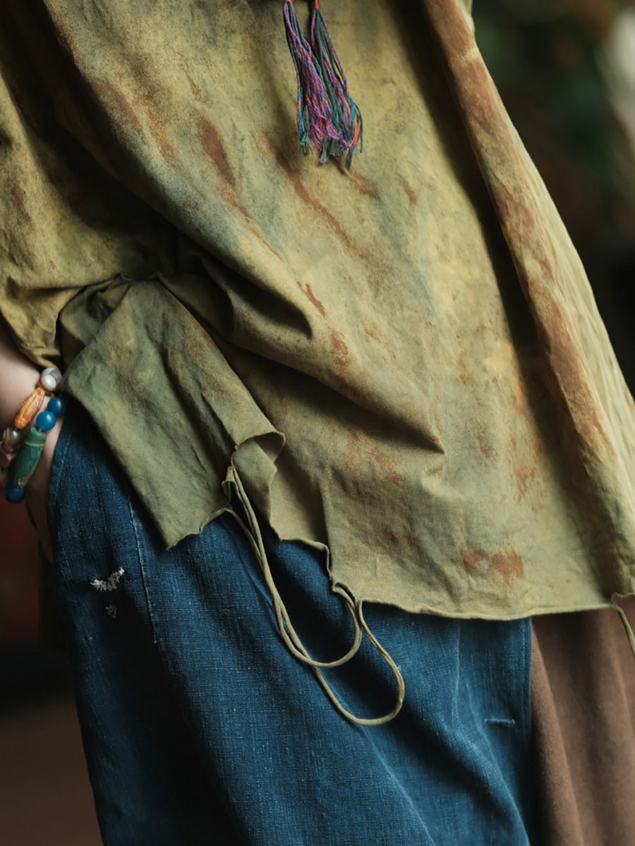 Women Summer Retro Tie-dye V-Neck Cotton Vest