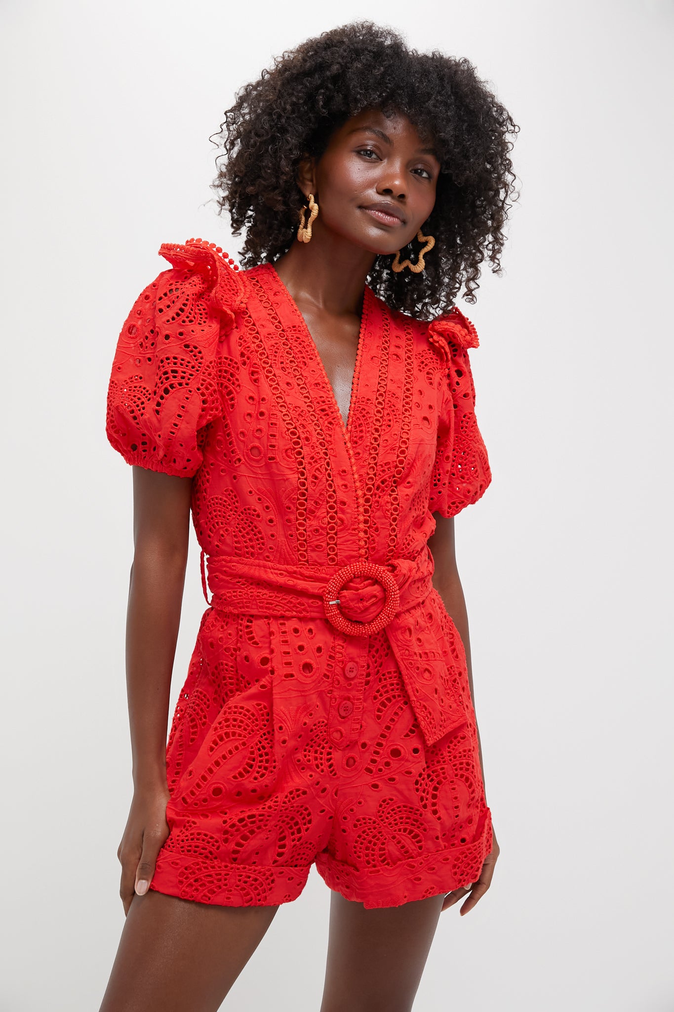 Red Eyelets Romper