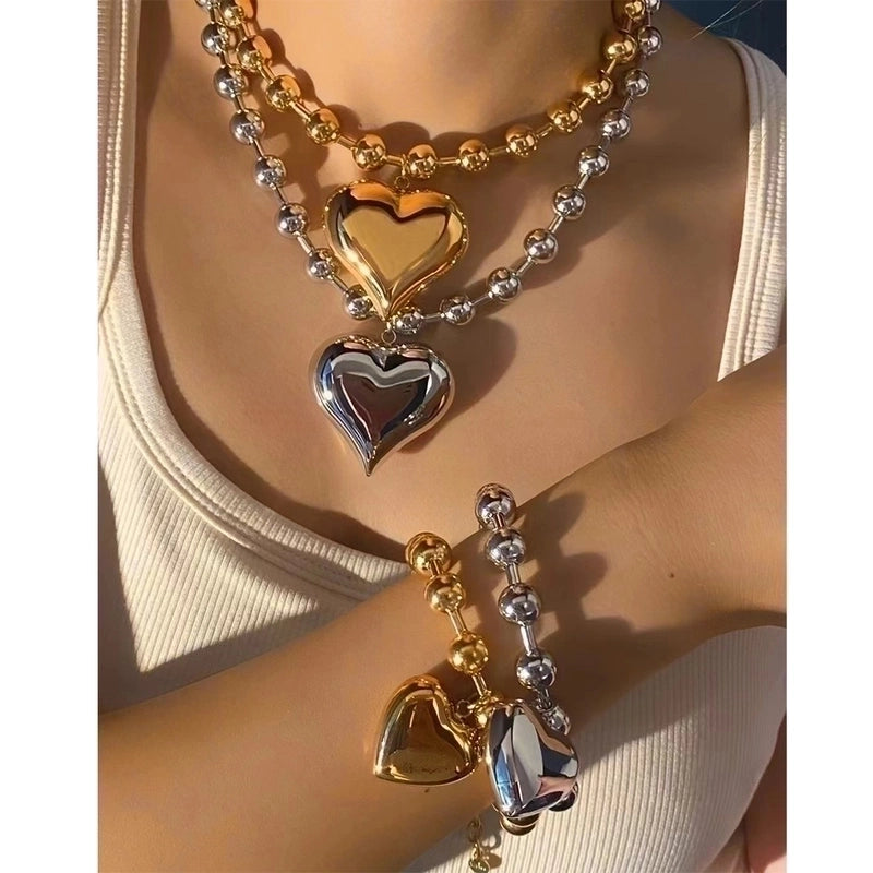 Vacation Modern Style Pentagram Round Heart Shape 304 Stainless Steel 16K Gold Plated White Gold Plated Gold Plated Plating Bracelets Necklace