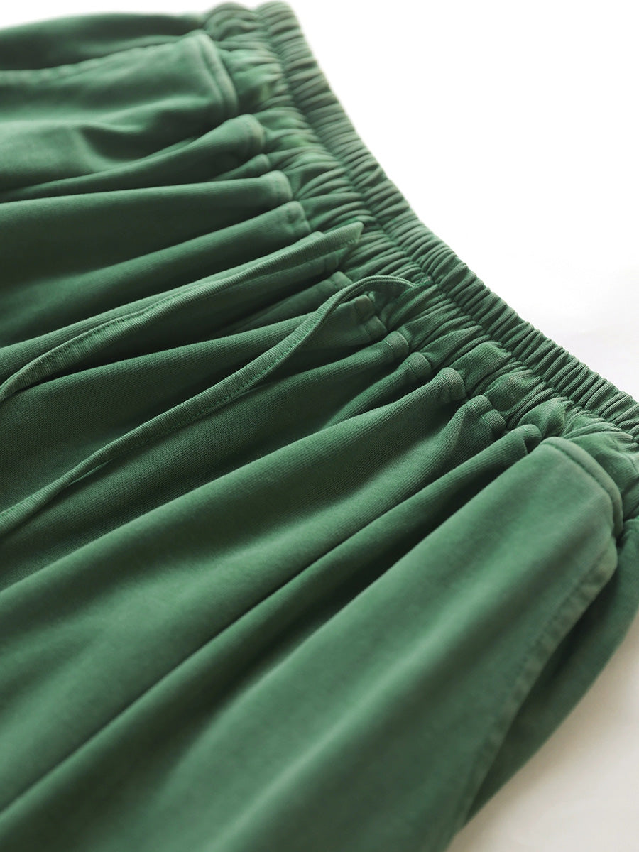 Women Summer Retro Pure Color Cotton Fifth Pants