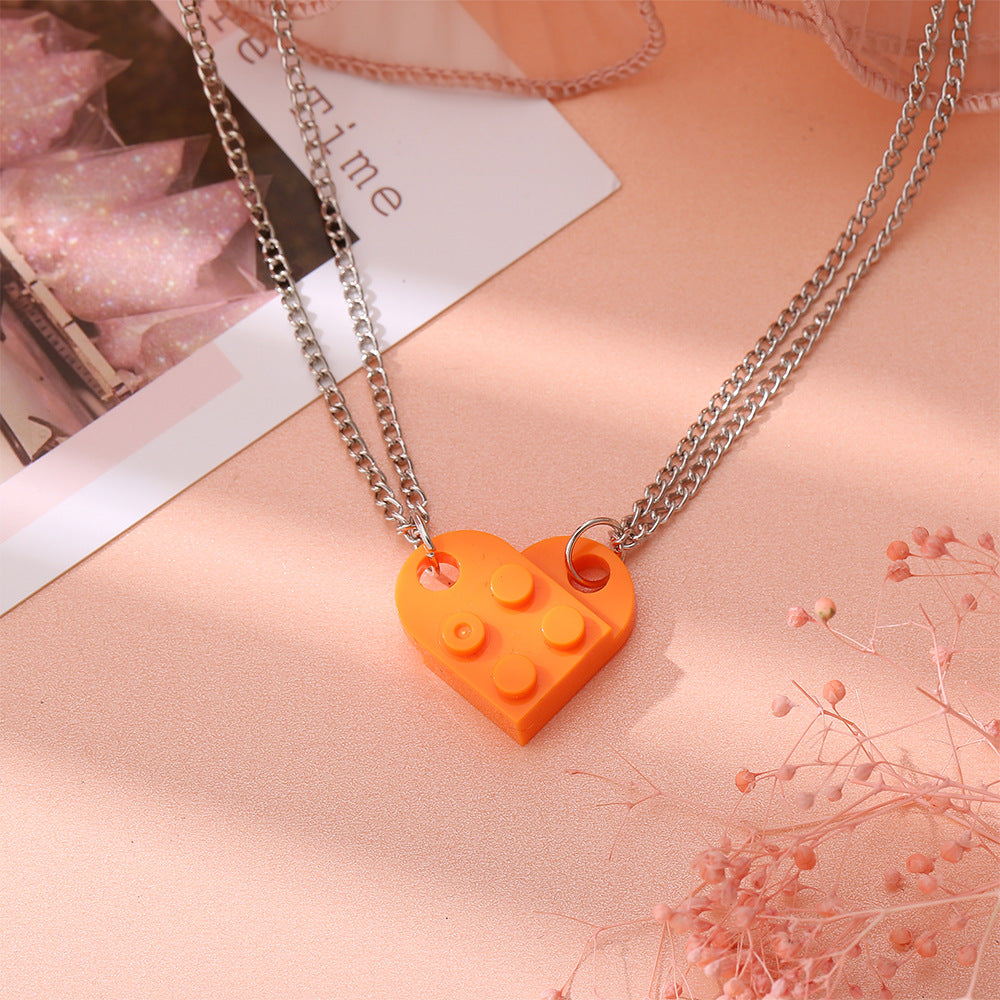 2 Pcs Lego Heart Necklaces
