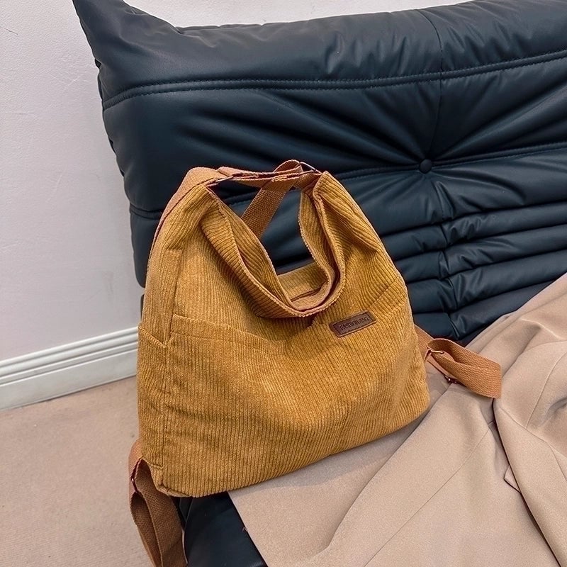 Women's Corduroy Solid Color Classic Style Square Zipper Shoulder Bag
