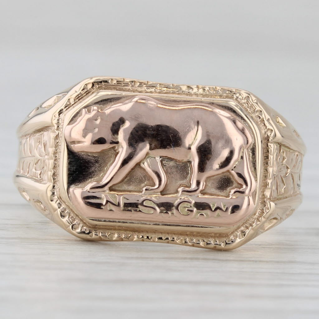 Native Sons of the Golden West Signet Ring 10k Yellow Rose Gold Size 9.15